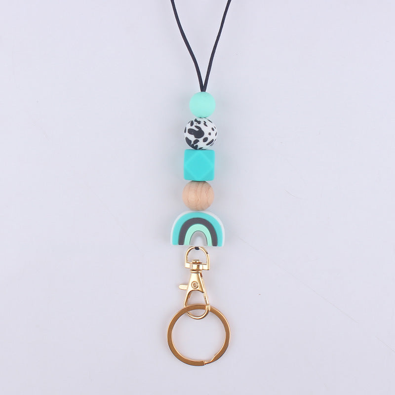 Wholesale Cartoon Rainbow Silicone Bead Hanging Rope Identification Necklace Keychain